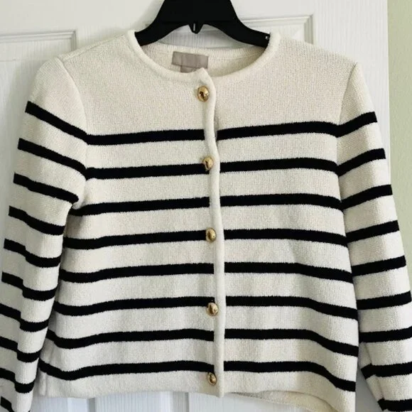 H & M women's navy and cream cardigan Size S business casual - Picture 6 of 6